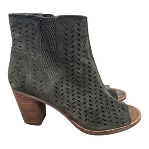 Toms Olive Suede Perforated Peep-Toe Ankle Booties